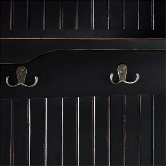 Pemberly Row Tall Entryway Hall Tree with Storage Bench in Distressed Black