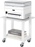 SunnyPoint 2-Tier Under Desk Printer Stand with Storage Shelf and Steel Frame, Industrial Mobile Printer Cart Holder with Lockable Improved Industrial Wheels for Home and Office (WHT)