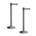 CCW Set of 2 Retractable Belt Barriers Stanchion, Polished Stainless Steel Post, RBB-100 (11 Foot Belt, Black White Horizontal Stripe Belt)
