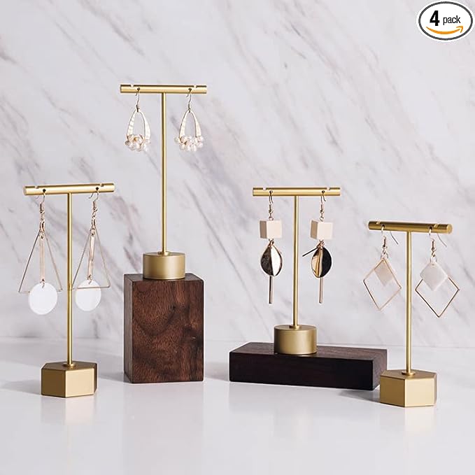 GISELA D 4Pcs Gold Metal Earring T Bar Stand Retail Display Holders for Show, Jewelry Online Stores Photography Display Props (Gold 4pcs)