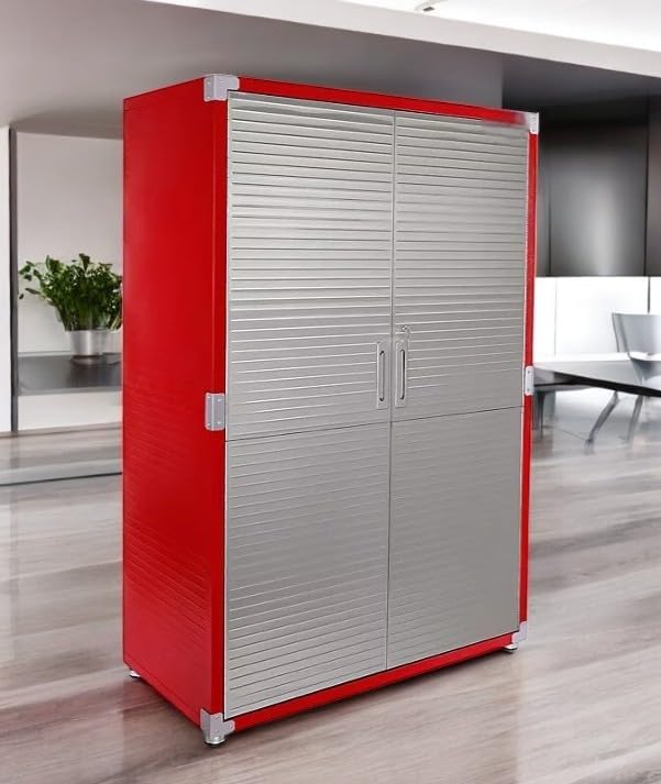 Heavy Duty Storage Solid Stainless Steel Cabinet with Lockable, Adjustable Shelf, Metal Garage Organizer (Red, 48" W x 24" D x 72" H)