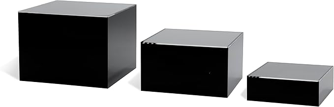 Red Co. Set of 3 Glossy Black / Clear Top Acrylic Cube Display Nesting Risers with Hollow Bottoms