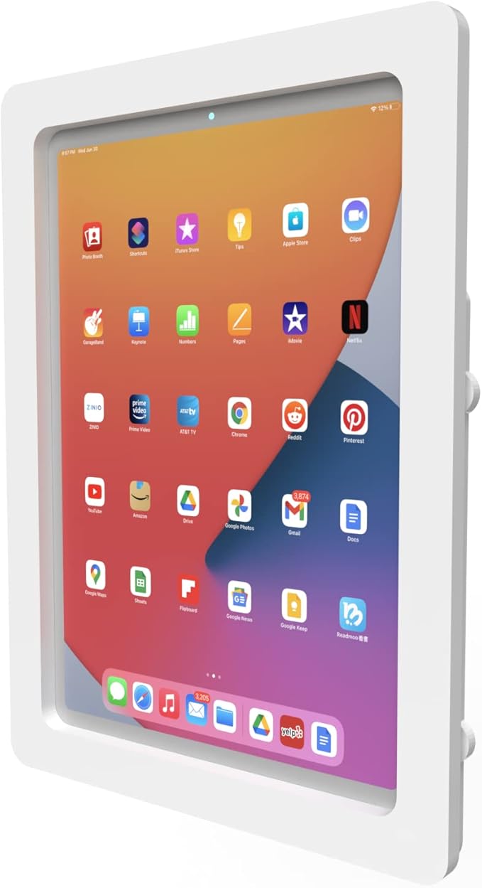 TABcare Anti-Theft Acrylic VESA Enclosure for Apple iPad Pro 11" 1st 2nd 3rd 4th gen. with Free Wall Mount Kit & 90-Degree Angle USB C Cable (iPad Pro 11 1/2/3/4, White)
