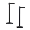 Montour Line MI650 Set of 2 Retractable Belt Barrier Stanchion, Cast Iron Base, Black Powder Coated Steel Post (16 ft Black Belt)