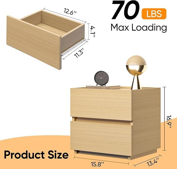 furtble Stackable 2-Drawer Dresser, Multi-Purpose Storage Closet Cube for Bedroom, Storage Cabinet for Entryway, Nightstand Sofa Beside Table Drawer Chest, 15.8 in, Oak