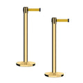 Montour Line MI650 Set of 2 Retractable Belt Barrier Stanchion, Cast Iron Base, Polished Brass Post (16 ft Yellow Belt)