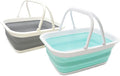 SAMMART 9.2L (2.37Gallon) Collapsible Tub with Handle - Portable Outdoor Picnic Basket/Crater - Foldable Shopping Bag - Space Saving Storage Container (Grey & Lake Green, 2)