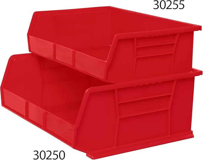 Akro-Mils 30250 AkroBins Plastic Storage Bins, Space-Saving Stackable Bins for Garage, Pantry, Craft Organization, 15-Inch x 16-Inch x 7-Inch, Red, 6-Pack