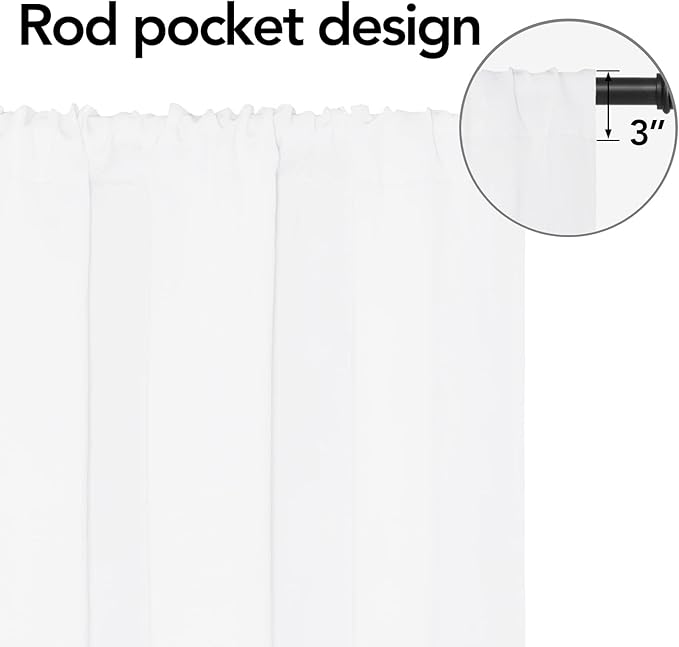 Easy-Going Rod Pocket Blackout Curtains for Bedroom, Room Darkening Window Curtains for Living Room, Thermal Insulated Noise Reduction Solid Window Drapes, 2 Panels(34x54 in, White)