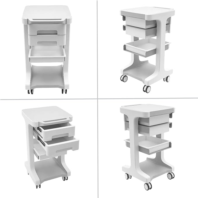 Professional 3-Tier 2-Drawer Salon Trolley Cart with Wheels Utility Cart with Drawers Mobile Storage Cart, Max 50kg/110lb Load, 16.14 * 16.14 * 26.38in (Grey)
