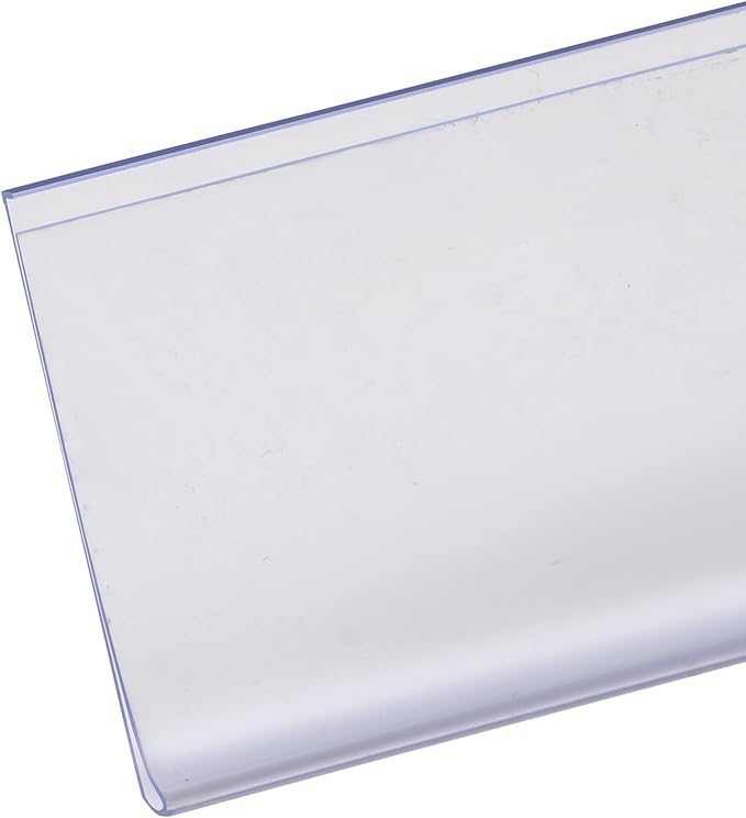 Shelf Label Strips, Pro Painter 50 Pack Self Adhesive 1.5”H Shelf Strip Price Tag Holder for Plastic, Metal and Wood Gondola Shelf, Clear Plastic Front/Clear Back Sign Holder for 48” Long Shelf