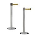 Montour Line MI650 Set of 2 Retractable Belt Barrier Stanchion, Cast Iron Base, Black Satin Stainless Steel Post (16 ft Yellow with"Caution - DO NOT Enter" Black Letters Belt)
