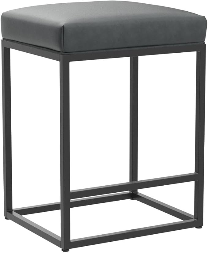MAISON ARTS Bar stools Set of 4 Black | Counter Height for Kitchen Island | Modern Metal Frame 24" Backless Stools | Faux Leather Upholstered Farmhouse Bar Height Seating