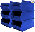 6-Pack Storage Bins, Wall Mount, Stackable & Freestanding, 12”x 8” x 6” Plastic Organizers, Utility Containers for Garage, Home, Workshop, Blue