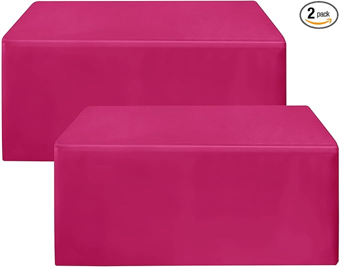 HolidayIdeas Fuchsia/Hot Pink Fitted Table Covers - 96 x 30 Inch - 2 Pack Rectangle Tablecloths for 8 Foot Tables, Polyester Fabric Tablecloth for Parties, Baby Shower, Trade Show