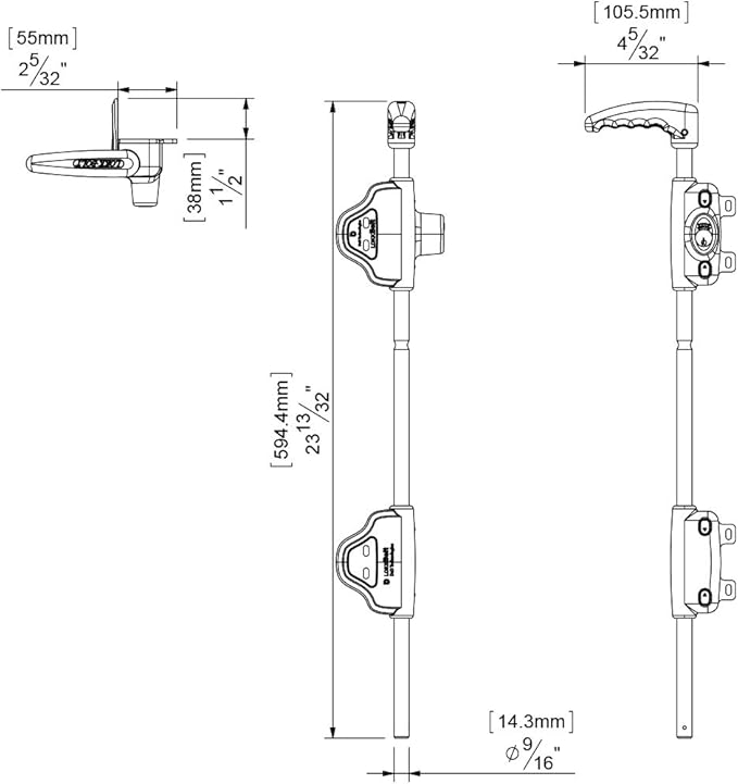 D&D Technologies LB224BX LokkBolt Premium Drop Bolt, Lockable Security Drop Bolt, for Wood and Vinyl Gates, 24" Length