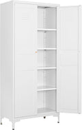 Metal Storage Cabinet-61” Tall Steel File Cabinets with Doors and 4 Adjustable Shelves-White Steel Storage Cabinet for Home,Kitchen, School, Office, Garage