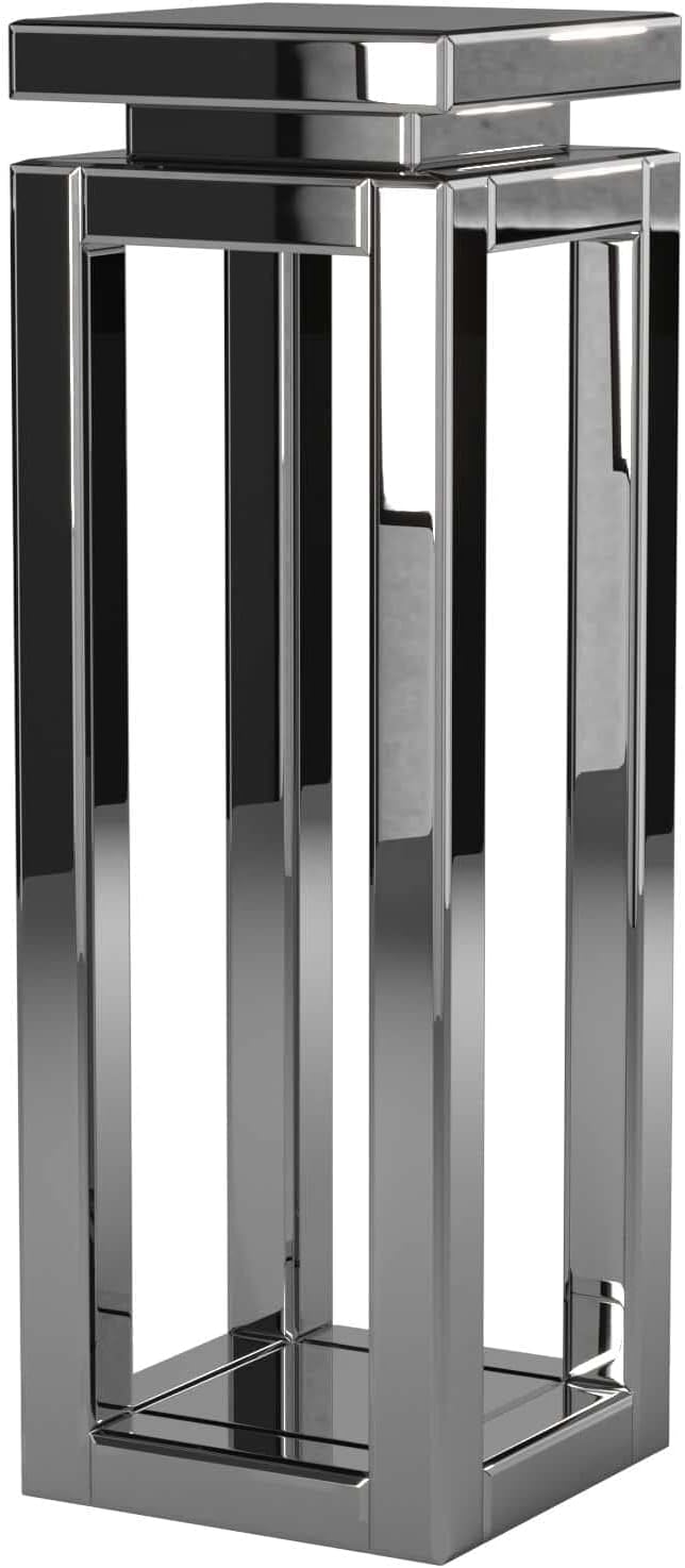 Howard Elliott Small Silver Mirrored Pedestal Accent Table for Home Decoration, Mirrored Finish Design End Table for Bedroom, Entryway or for Any Room, 12 x 12 x 28 Inches