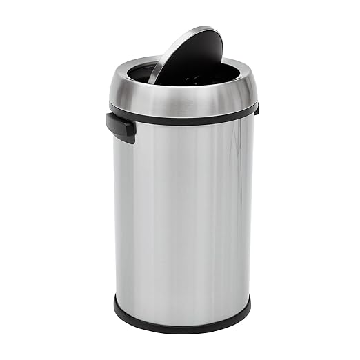 17 Gallon/65L Trash Can, Heavy Duty Stainless Steel Swing Top Trash Can, Fingerprint-Proof Round Kitchen Trash Bin with Swing Lid, Commercial Garbage Can for Restaurant, Home, Office(Silver)