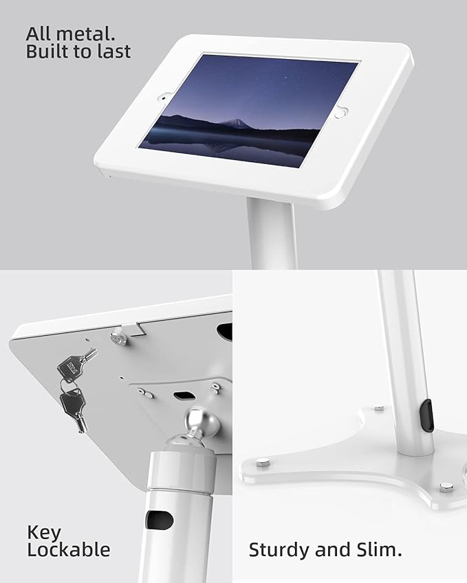 Tablet 10.2 Floor Stand Kiosk Compatible with 10.2 iPad 7 8 9 Anti Theft Key Lock Swivel BSF301T