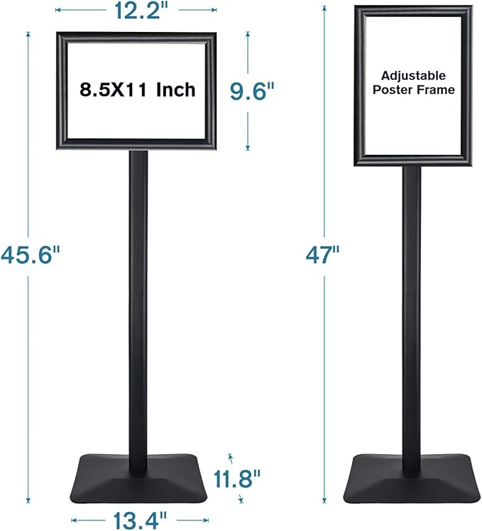 Sign Stand for Display, 11lbs Integrated Rod Heavy Duty Pedestal Floor Signage Stand Holder, for Outdoor or Indoor Advertising (8.5 x 11, Black)