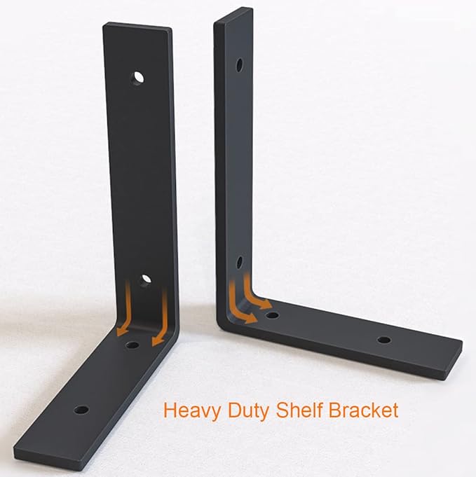 12 Inch Shelf Bracket Heavy Duty L Shelf Bracket 12 x 8 Inch Metal Shelf Bracket with Hardware, Black, 4 Pack