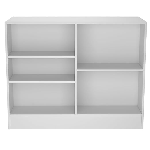 48” W ×20” D × 38” H - Ledge top Checkout Counter with Slatwall Display Front, White Wooden Slat Wall Cash Register Stand,Retail Counter Display