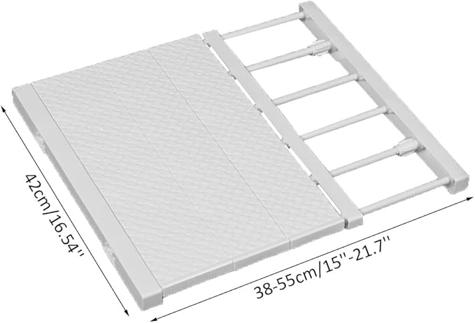 Extendable Closet Shelf Tension Rod Adjustable Clothes Hanger DIY Cabinet Storage Holder Wardrobe Organizer Dividers Shoe Rack 16.54'' Width for Bathroom Kitchen Bookshelf - White