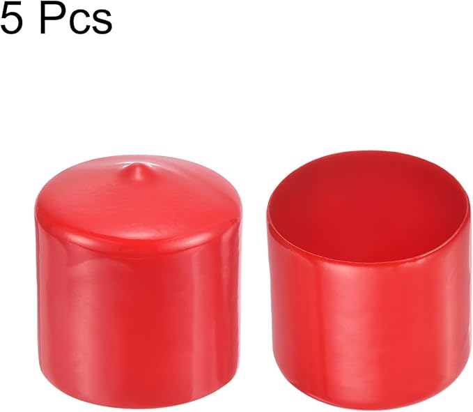 uxcell 5pcs Rubber End Caps 1 9/16"(40mm) ID Vinyl PVC Round Tube Bolt Cap Cover Screw Thread Protectors Red