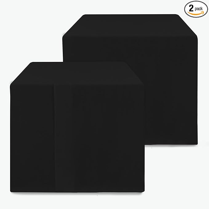 HolidayIdeas 2 Pack Square Fitted Table Covers - 34 x 34 Inch - Black Fabric Table Clothes Washable Tablecloth Protectors for Parties, Holiday Dinner, Trade Show, Vendor Stand