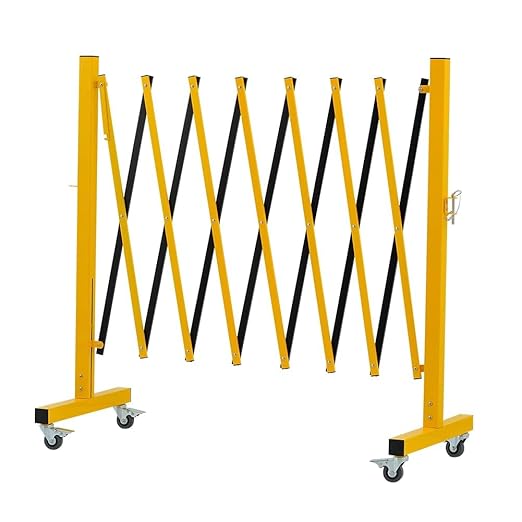 GYMTIME Expandable Metal Barricade, Portable Safety Traffic Barrier with Casters, Mobile Driveway Gate, Adjustable Security Fence, 11 Feet, Yellow and Black