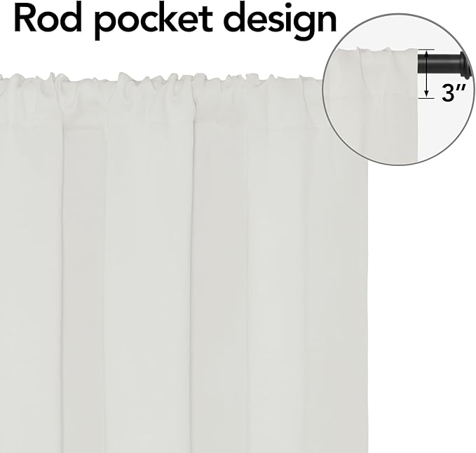 Easy-Going Rod Pocket Blackout Curtains for Bedroom, Room Darkening Window Curtains for Living Room, Thermal Insulated Noise Reduction Solid Window Drapes, 2 Panels(42x54 in, Ivory)