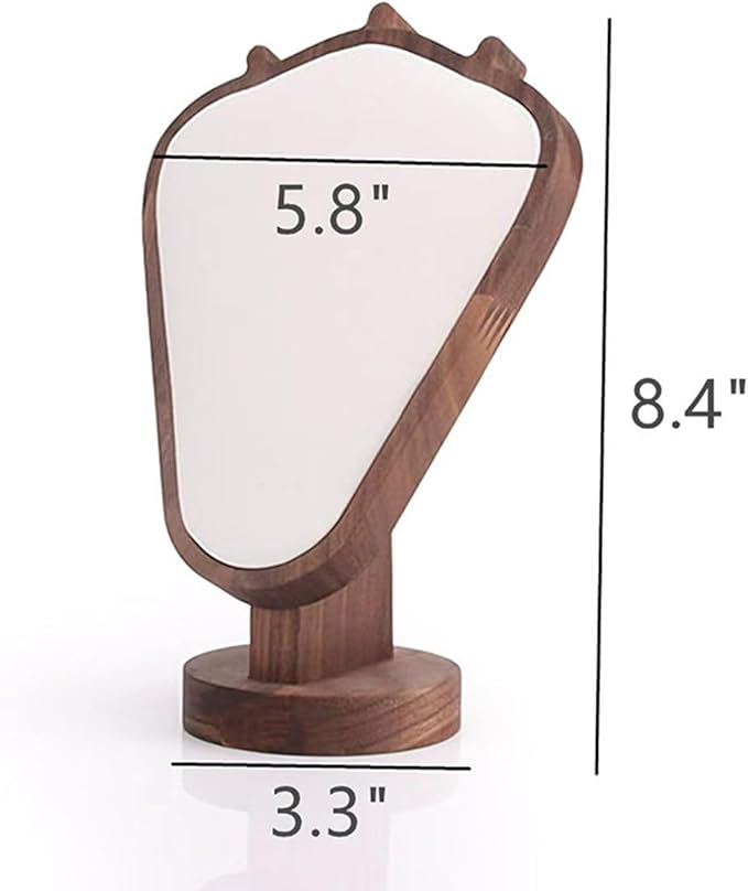 Walnut Color Body Wood Necklace Display Stand with White Leather Soft Mat Necklace Holder Organizer Desktop Stand for Home Store Dresser-3.3"x5.8"x8.4"