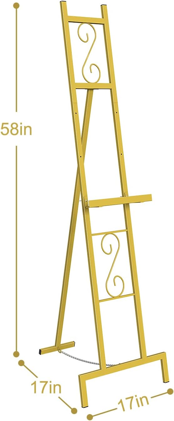 OUSHENG 2 Pack Easel Stand for Sign, Large Wedding Welcome Mirror Holder, Adjustable Free Standing Painting Rack with Chain Support for Display Poster Picture Frame Art, 17" x 17" x 58", Gold