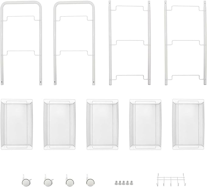 JANE EYRE 5-Tier Rolling Utility Storage Rack Cart on Wheels, Trolley Craft cart, Multi-Purpose Organizer Shelf, White
