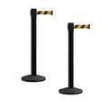 Crowd Control Warehouse CCW Series RBB-150 - Set of 2 Stanchion Retractable Belt Barriers - 16 Foot, Black & Yellow Diagonal Belt with Black Steel Post - Easy Assembly