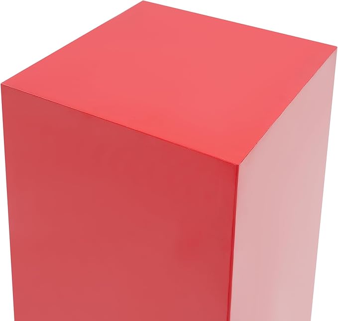 OUKANING 3 PCS Metal Display Pedestal Stands, Square Red Display Stands Pillars, Decoration Cube Sculpture Display Column for Wedding Party Baby Shower Birthday, H31.49'', 25.59'', 23.62''