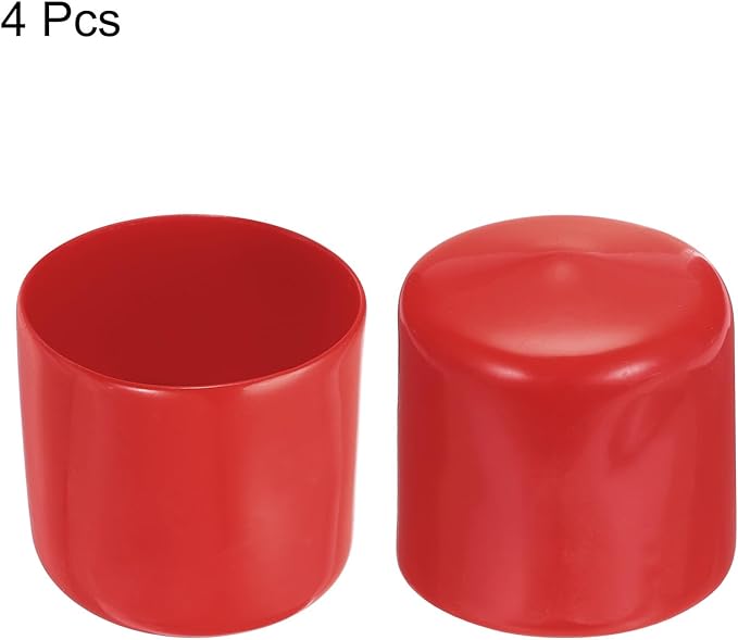 uxcell 4pcs Rubber End Caps 44mm ID Vinyl Round End Cap Cover Screw Thread Protectors Red, 40mm Height
