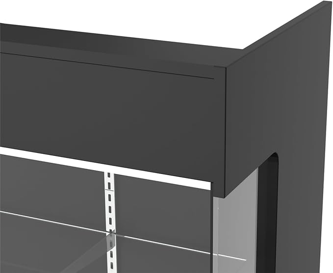 72" W x 22" D x 42" H - Glass Showcase Display Cabinet with Lockng, 6FT Ledgetop Counter with Showcase Front, Black Retail Counter Glass Display Cabinet