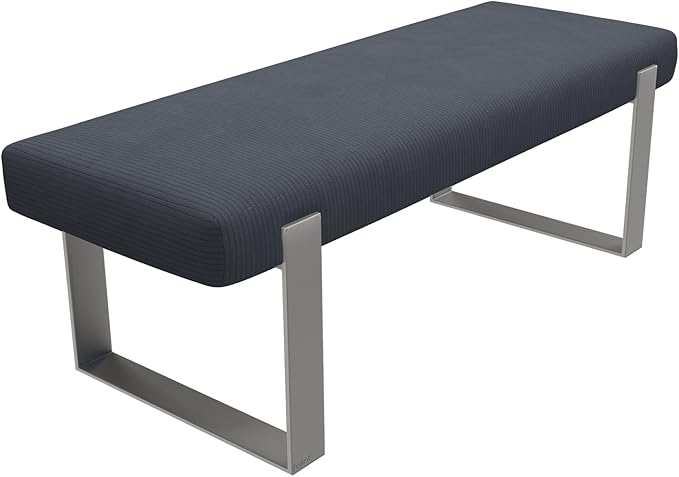 VANT Upholstered Bed Bench - Ribbed Midnight Blue - Brushed Nickel - Contemporary Modern, Bedroom Bench Seat, Hallway, or Entryway