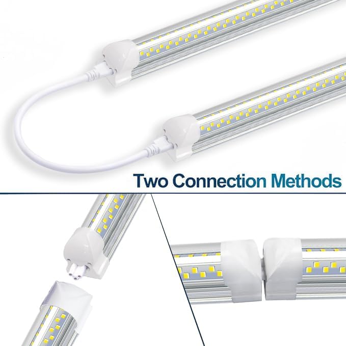 LED Shop Light,8FT 120W 12000LM 6500K,T8 Led Tube Daylight White,No dimmable,V Shape,Linkable,High Output,Clear Cover,8 Foot led Lights Fixture,Garaga Lighting with Plug (10 Pack)