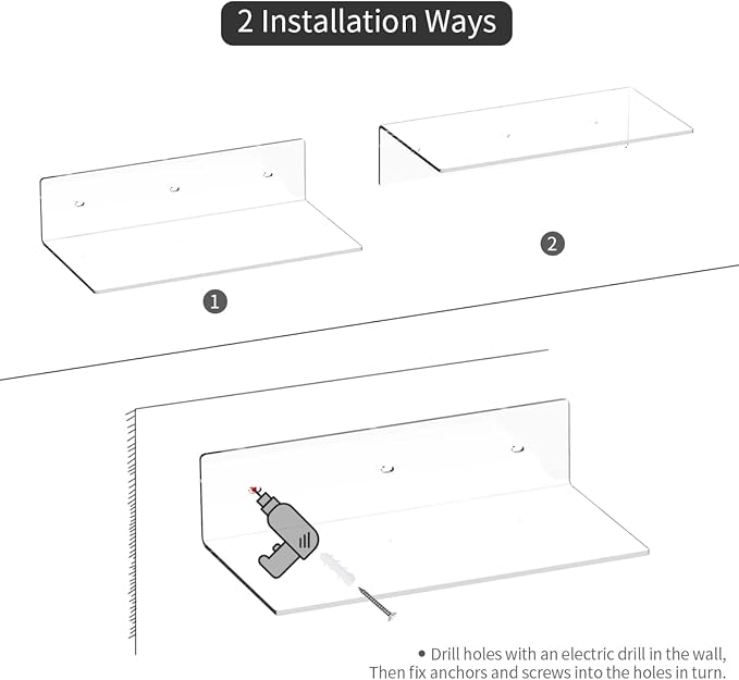 Acrylic Wall Shelves 36 24 12 Inches, Clear Floating Shelf for Wall, Wall Mounted Display Shelves for Plants, Radio, Funko Pop, Stuffed Animal, Books, Clock, Cosmetics, Toiletries