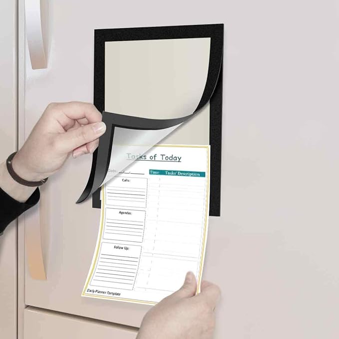 ZHIDIAN Document Sign Holder Pockets with Magnetic Back, Plastic Poster Picture Notice Display Frame for Fridge/Whiteboard/Chalkboard/Cabinet, 8.5 x 11.6 Inches, Black, 6 Pcs