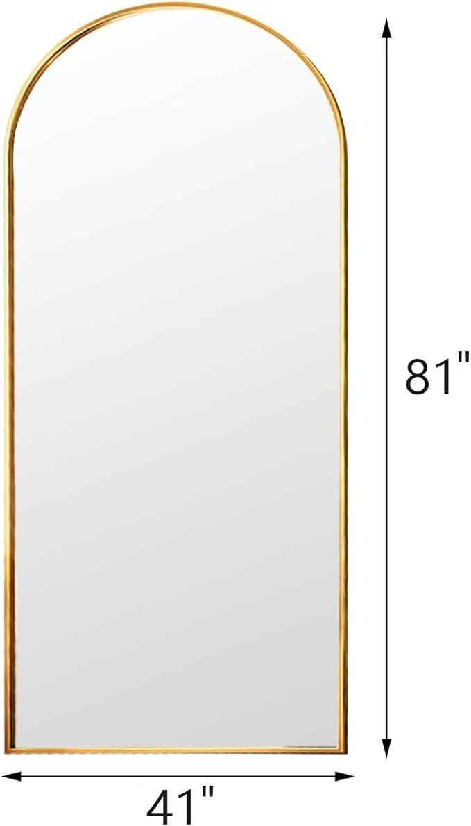 Floor Full Length Mirror, Arched Mirrors Full Length 81"x41" Freestanding Large/with Aluminum Frame & Wall Mounted & Hanging or Leaning & Full Body Mirror for Bedroom, (Gold)