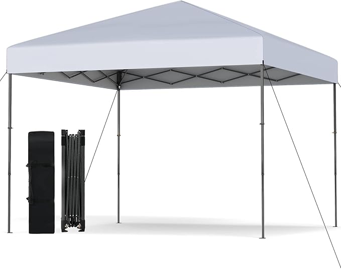 Tangkula 10x10 FT Pop Up Canopy, UPF50+ Portable Outdoor Tent with 8 Stakes, 4 Wind Ropes, Carrying Bag, Foldable Canopy Tent for Beach Party Event Camping