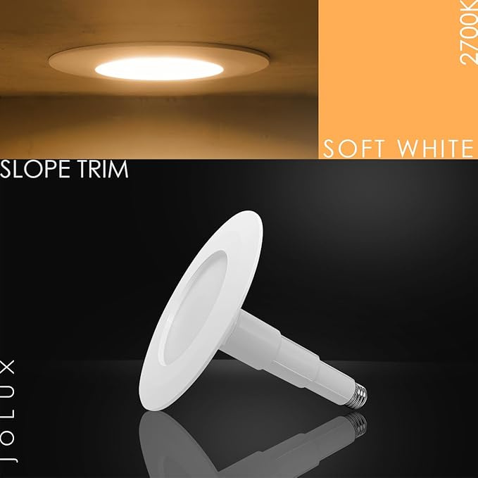 Jolux 6-Pack 5/6 Inch LED Can Lights Retrofit Recessed Lighting,12W=60W,2700K SoftWhite,800 Lumens,Dimmable Adjustable Retrofit Downlight,ETL,Damp Rated,Simple Installation Can Lights,Bevel Trim