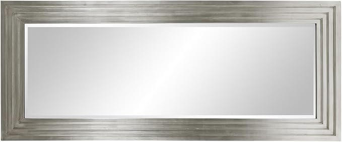 Howard Elliott Nickel Tall Delano Mirror, Large Self Standing Full Length Rectangular Mirror with Stepped Levels, 34 x 82 Inch