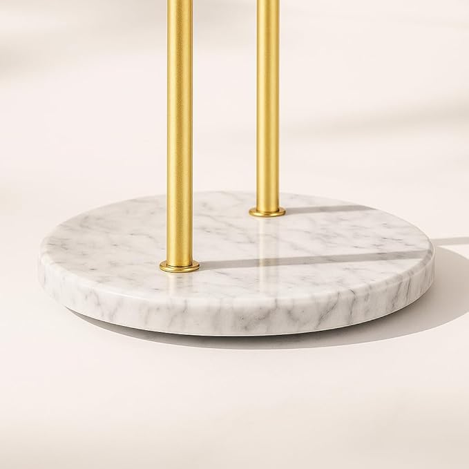 pickpiff Necklace Holder Stand: 2 Tier Jewelry Organizer with Marble Base, Gold Jewelry Tree Display for Bracelets, Rings, Earrings, Gold and White