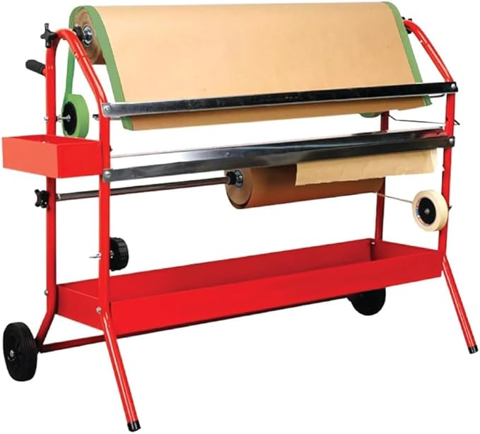 LAUCO 36" Mobile Masking Paper Machine with Storage Trays – Multi-Roll Masking Dispenser for Auto Body Paint, Car Repair & Collision Shop Prep (87277)
