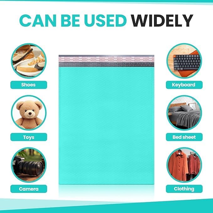 Teal 14.25x20 Inch Poly Bubble Mailers #7 | Self Seal Large Padded Envelopes | Air Cushioned Bubble Mailer | Usable Size 14.25x19 Inch | Waterproof Lightweight Mailing Shipping Bags | 50 Pack Bulk